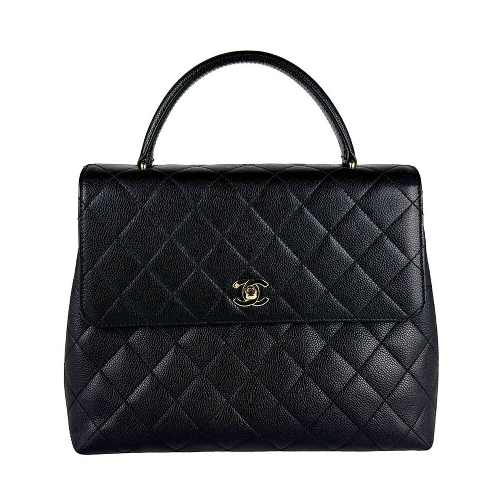 Chanel Matelassé handbag, caviar leather, black and gold, women's, z11099